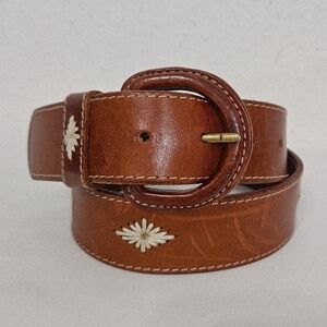 L.L. Bean Brown Leather Belt with White Stitching